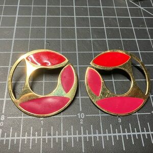 Monet Gold tone with Red and pink enamel Circular Earrings